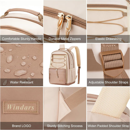 WINDARS School Backpack for Teens Girls, Aesthetic College Backpack Large Bookbag for Women Students Fashion 15.6 Inch Laptop Bag for Work Travel (Khaki Beige)