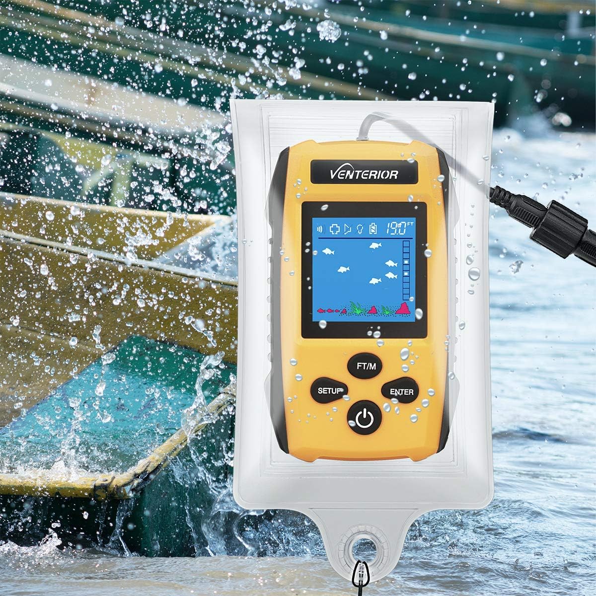 Venterior Water Resistant Bag Case for Portable Fish Finder Display Host (Black)