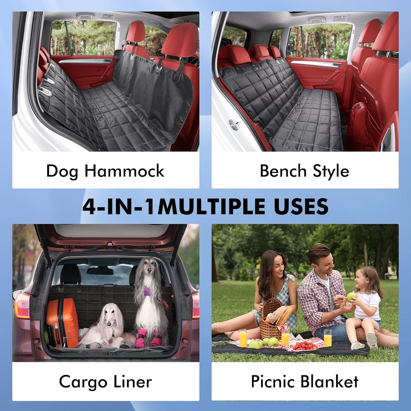 Dog Car Seat Cover, Multifunctional Dog Hammock for Back Seat,Waterproof Car Seat Protector, Scratch Proof Dog Seat Cover for Back Seat, Nonslip Seat Covers for SUV,Trucks, Cars