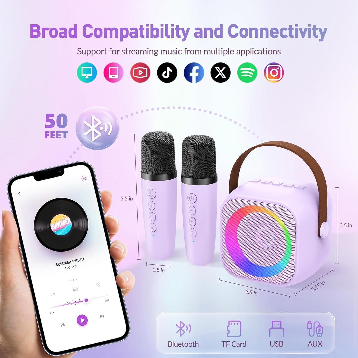 Karaoke Machine for Kids Adults, Portable Bluetooth Speaker with 2 Wireless Microphone, Gifts for Girls Boys Ages 4, 5, 6, 7, 8, 9, 10, 12+ Years Old Birthday Party Home (Purple)