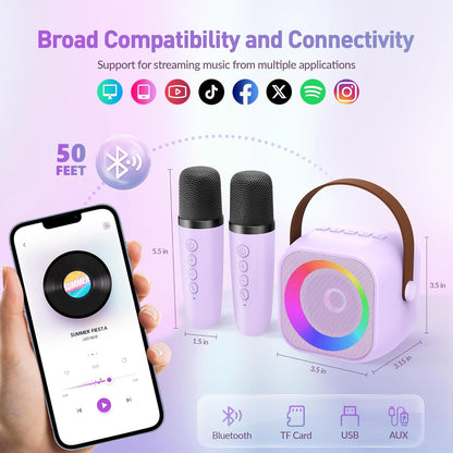 Karaoke Machine for Kids Adults, Portable Bluetooth Speaker with 2 Wireless Microphone, Gifts for Girls Boys Ages 4, 5, 6, 7, 8, 9, 10, 12+ Years Old Birthday Party Home (Purple)