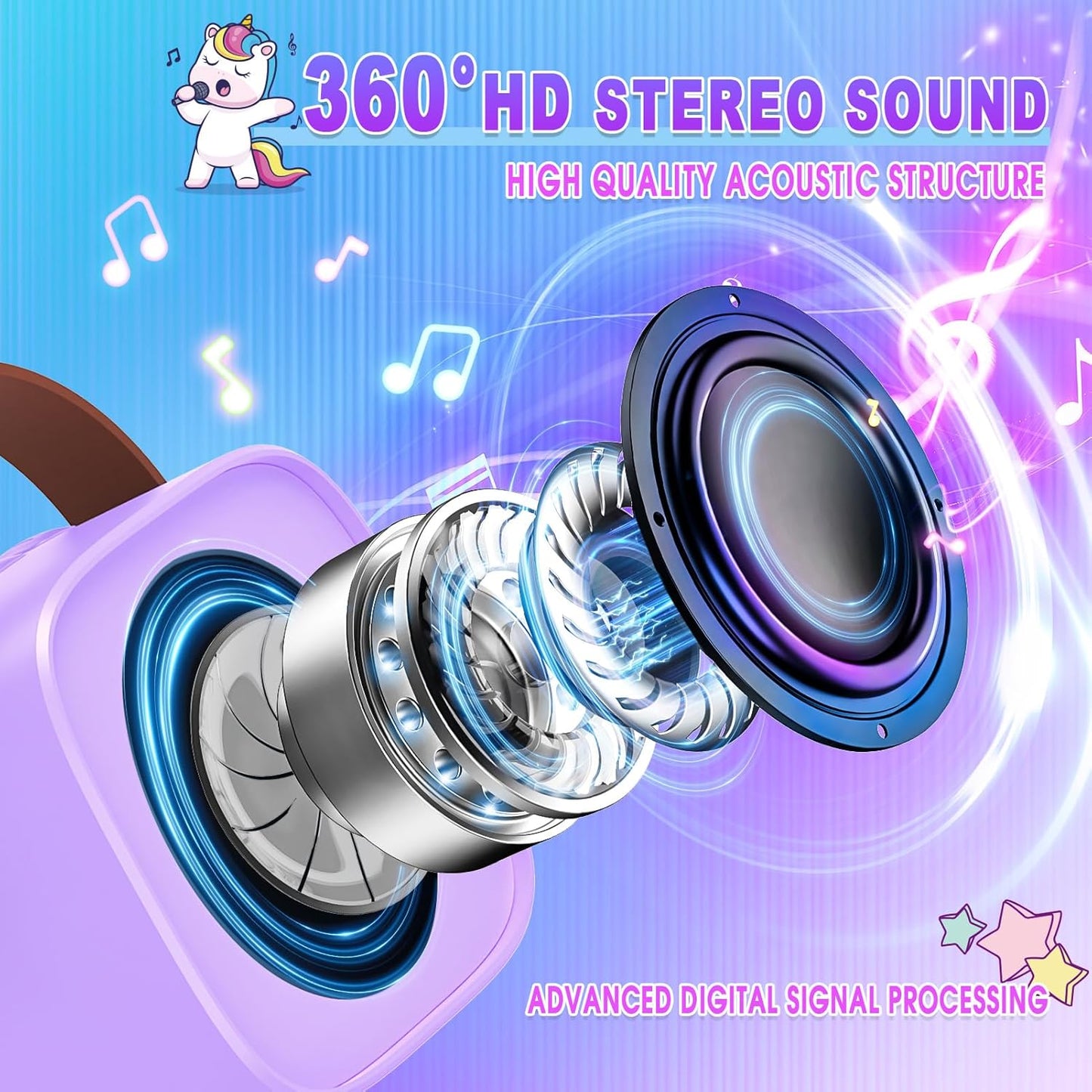 Mini Karaoke Machine for Kids, Exssary 3 4 5 6 7 8-12 Year Old Girl Gifts Portable Bluetooth Speaker with 2 Wireless Microphone Unicorn Toys Birthday Gifts for Girls Kids Teens (Pink)