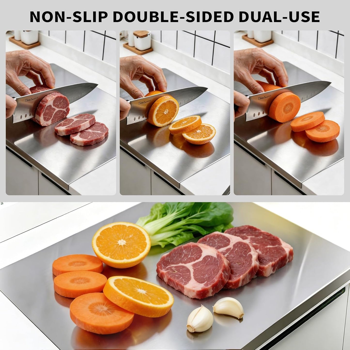 Titanium Cutting Board for Kitchen,Katuchef 100% Pure Titanium Cutting Board,Double-Sided Food-Grade Metal Chopping Boards,Easy to Clean, Non-Stick & Odor-Resistant(19.7" X 15.7"/ 50 X 40cm)