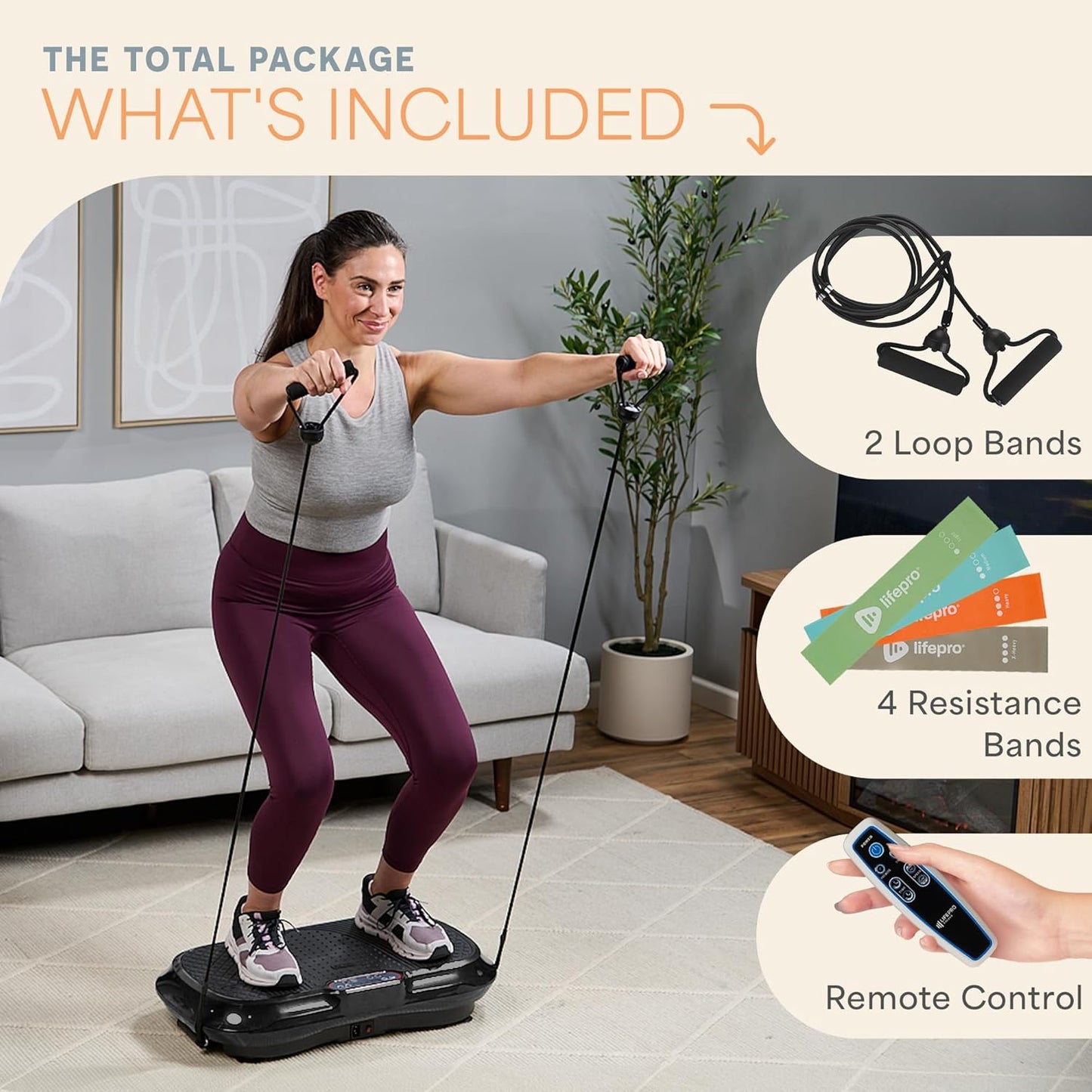 Lifepro Waver Vibration Plate Exercise Machine – Whole Body Oscillation Platform w/ 99 Speed Levels & 9 Programs – Remote Control, Loop & Resistance Bands for Full Body Home Gym Workout