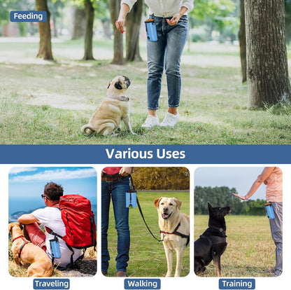 Ownpets Dog Treat Pouch, Pet Training Treat Bag with Drawstring Closure Design, Dog Treat Bag for Dogs Walks,Outdoor Activities, with Poop Bag Dispenser& Reflective Strip, 825ml Capacity (Blue)