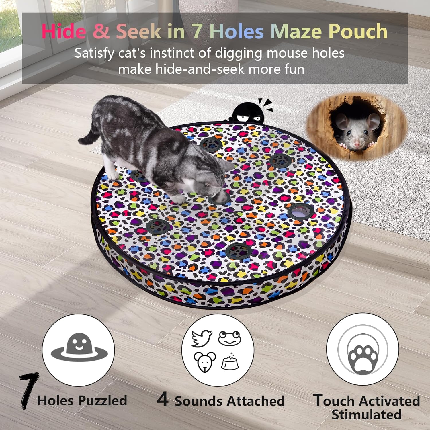 ORSDA Cat Toys Ball – Motion & Chirp-Activated Rolling Ball with 7-Hole Maze Pouch, Interactive Hide-and-Seek Indoor Cat Toy, Automatic Obstacle Avoidance, Purple - PuriLite
