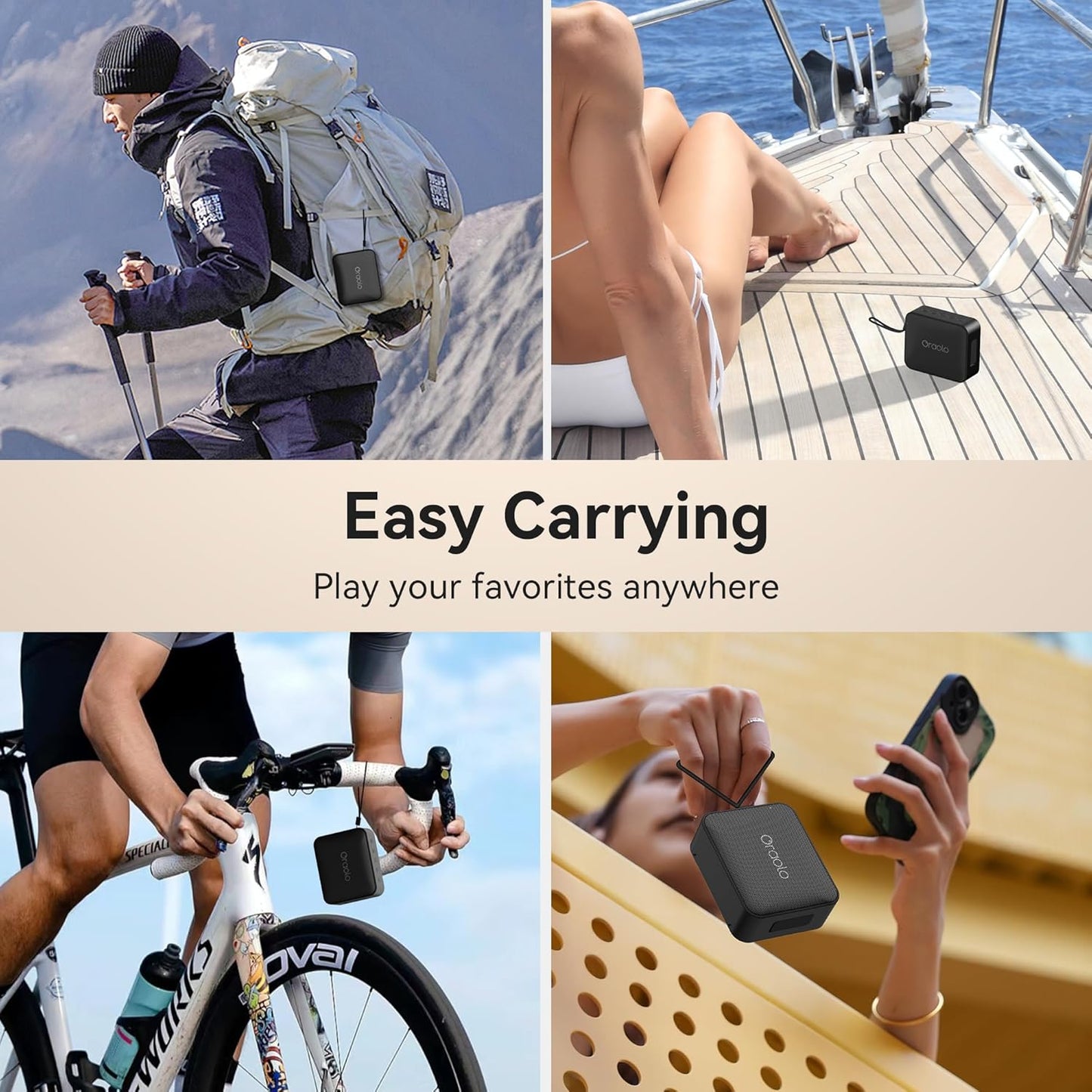 Oraolo Bluetooth Speaker, IPX6 Waterproof Portable Bluetooth Speaker with Stereo Sound, Bluetooth 5.0, TWS Pairing, Support AUX/TF Card, Small Wireless Speaker for Home, Shower, Outdoors, Travel