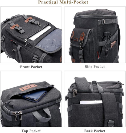 WITZMAN Travel Backpack for Men Women Canvas Backpack Carry on Luggage Rucksack Convertible Duffel Bag Large