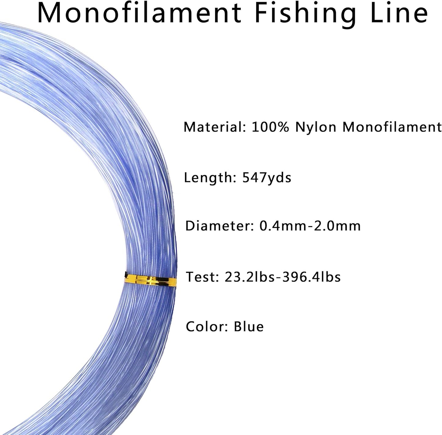 Monofilament Fishing Line Nylon Mono Lines 500M- (13LB-396 LB) Super Strong Monofilament Fishing Leader Line Speargun Line for Saltwater/Freshwater, 547yds