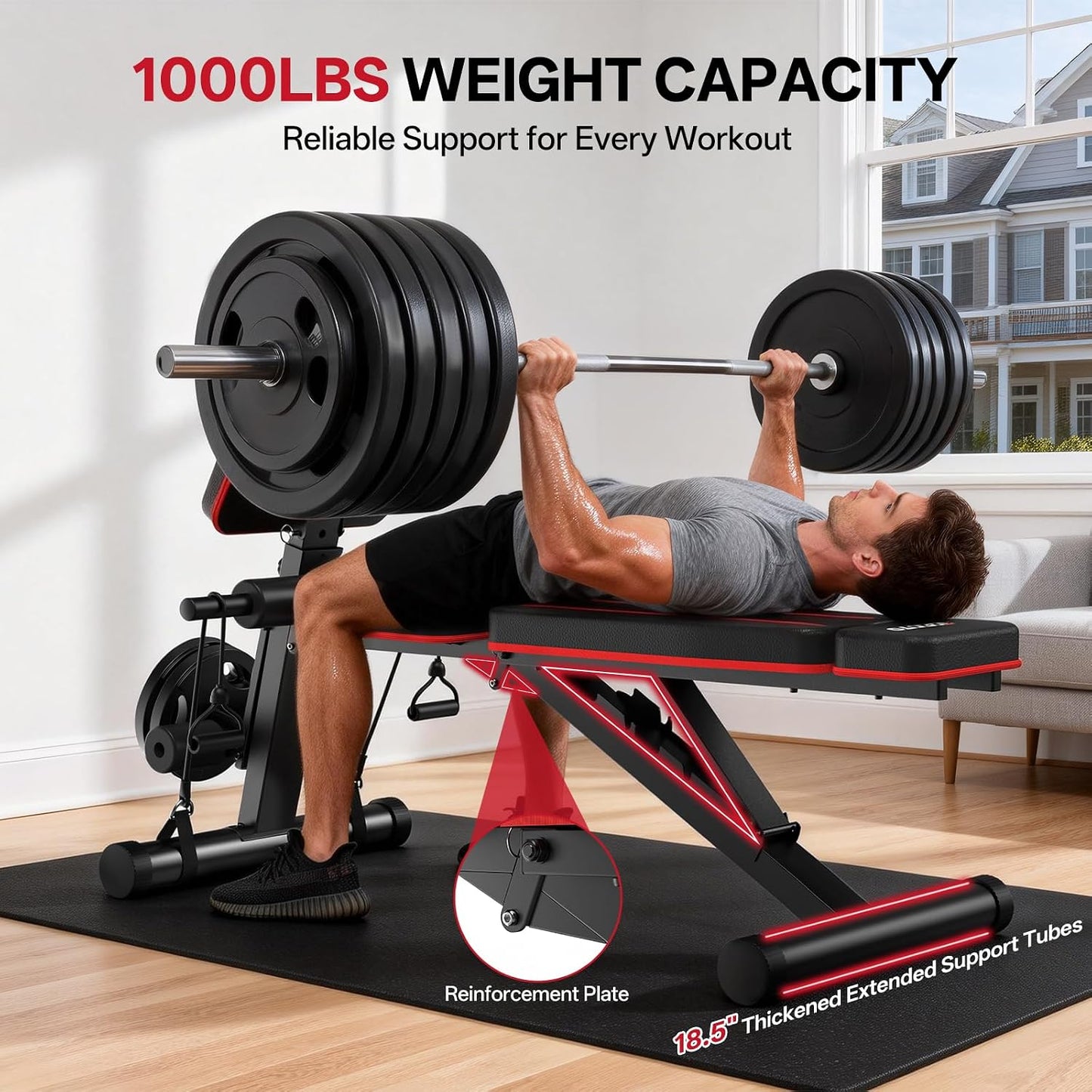 JOROTO Adjustable Weight Bench, Foldable Workout Bench 1000LBS Home Gym