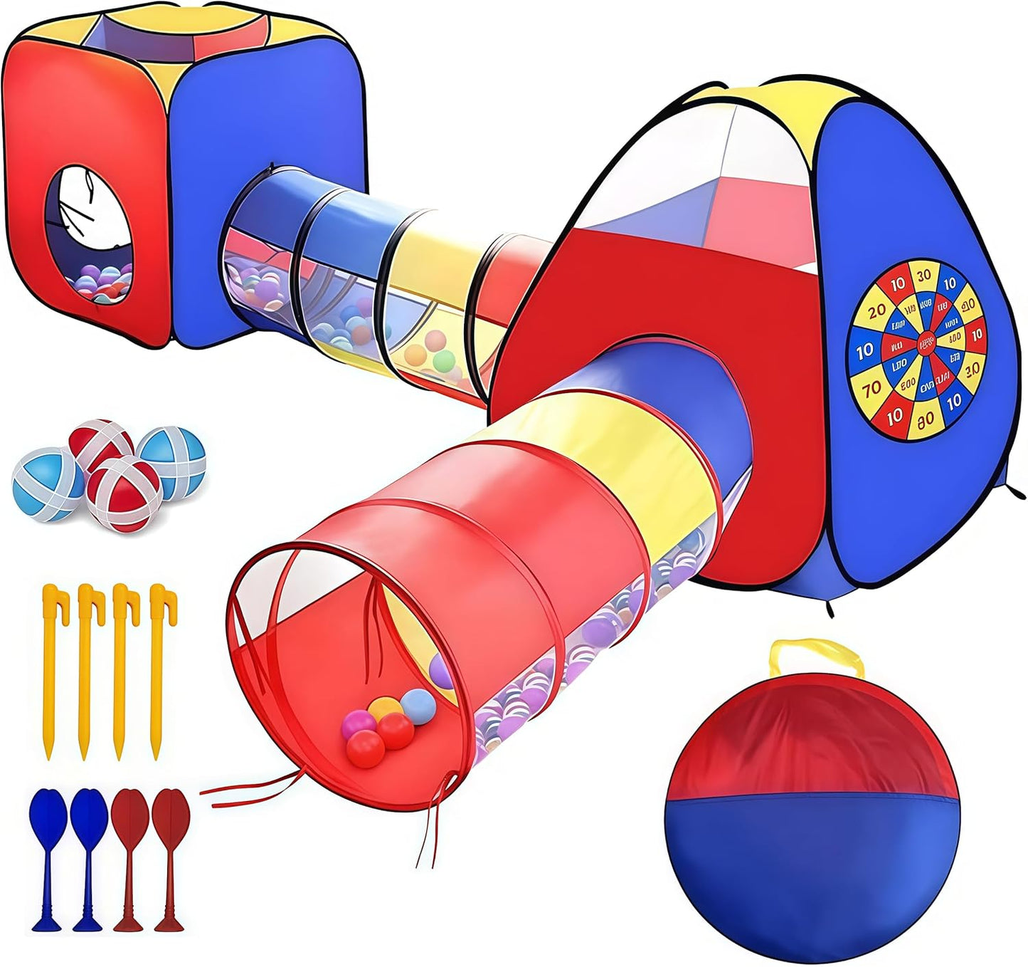 4-in-1 Pop Up Kids Play Tent with Tunnel and Ball Pit, Foldable Indoor Outdoor Playhouse for Toddlers and Children, Easy Setup Play Tent with Storage Bag - PuriLite