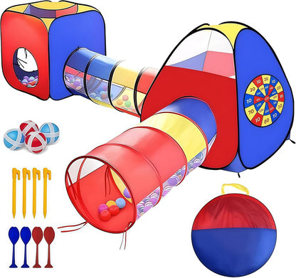 4-in-1 Pop Up Kids Play Tent with Tunnel and Ball Pit, Foldable Indoor Outdoor Playhouse for Toddlers and Children, Easy Setup Play Tent with Storage Bag - PuriLite
