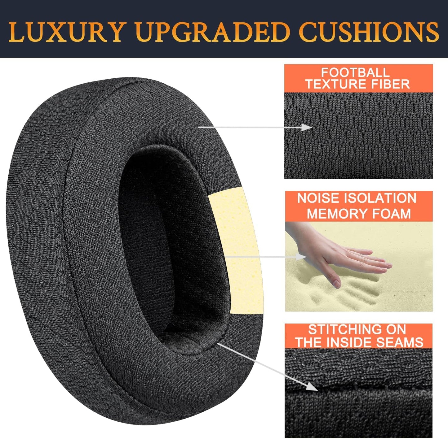 SOULWIT Replacement Earpads for Skullcandy Hesh 3/ANC/Evo & Crusher Wireless/ANC/Evo & Venue ANC Over-Ear Headphones, Ear Pads Cushions with Noise Isolation Foam - Hesh3 PL Black