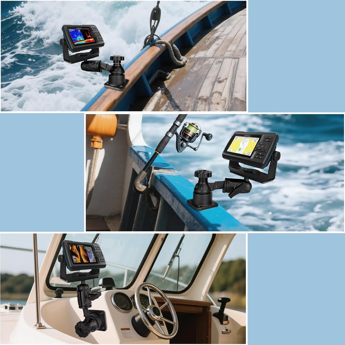 Velpaw Aluminium Vertically or Horizontally Fish Finder Swivel Arm Mount, 7.32" Arm Heavy Duty Chartplotters/Depth Finders Mount, Compatible with Garmin, Lowrance and More, for Boats/Kayaks