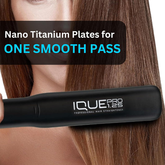iQUE 1.25” Nano Titanium Hair Straightener & Curler 2-in-1 – Fast Heat-Up Flat Iron with Ionic Technology, Floating Plates, LCD Display, Adjustable Temp to 480°F, Dual Voltage for All Hair Types - PuriLite