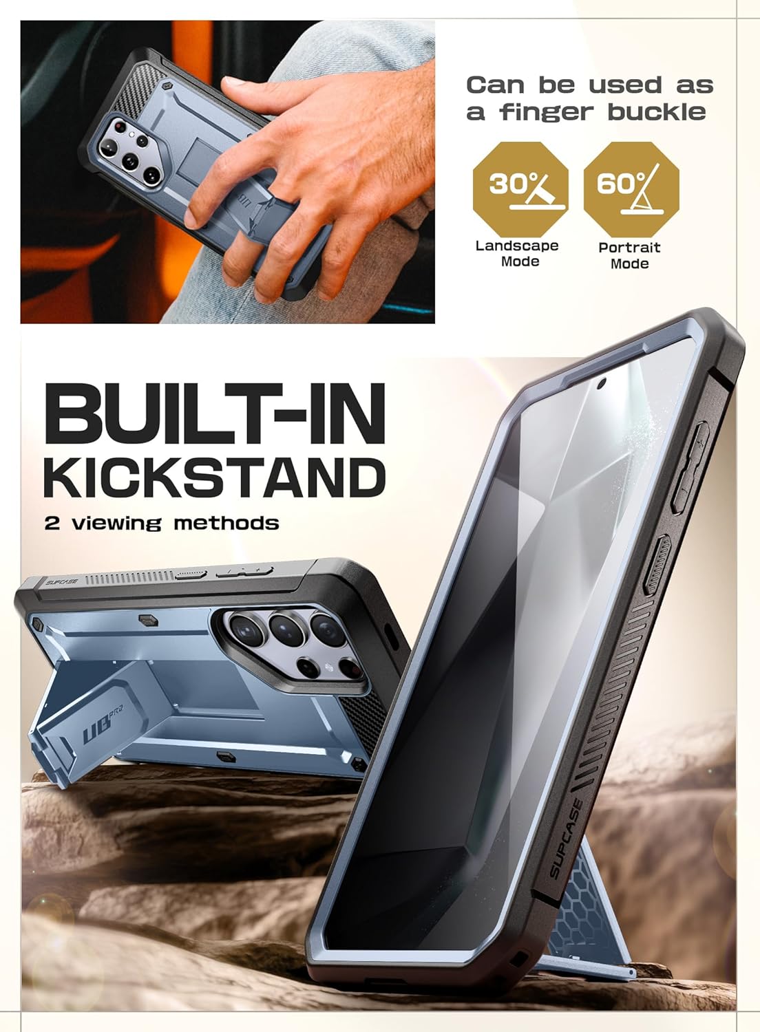 SUPCASE Unicorn Beetle Pro Case for Samsung Galaxy S23 Ultra 5G (2023), [Extra Front Frame] Full-Body Dual Layer Rugged Belt-Clip & Kickstand Case with Built-in Screen Protector (Black)