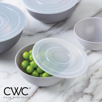 COOK WITH COLOR Mixing Bowls with TPR Lids - 12 Piece Plastic Nesting Bowls Set Includes 6 Prep Bowls and 6 Lids, Microwave Safe Mixing Bowl Set (Green)