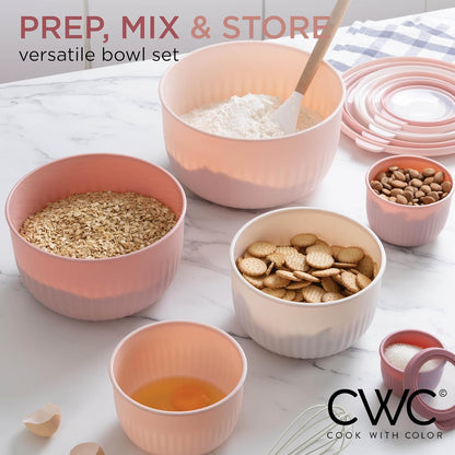 COOK WITH COLOR Prep Bowls with Lids- 8 Piece Nesting Plastic Small Mixing Bowl Set with Lids (Teal Ombre)