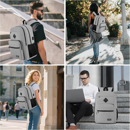 Black Backpack for Men Women, Durable Casual School Backpacks Teens Boys and Girls Classic 15.6 Inch Laptop Bookbag with USB Charger for College High School Work Travel