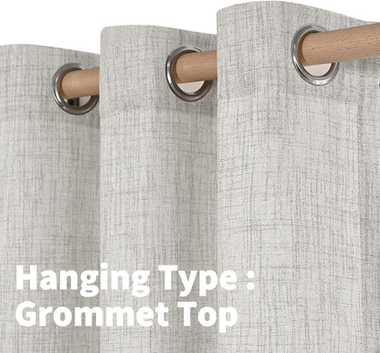 YoungsTex Natural Linen Curtains 84 Inch Long for Living Room Bedroom Grommet Top Light Filtering Privacy Linen Textured Window Semi Sheer Drapes, 2 Panels, 52x84 Inch, Natural