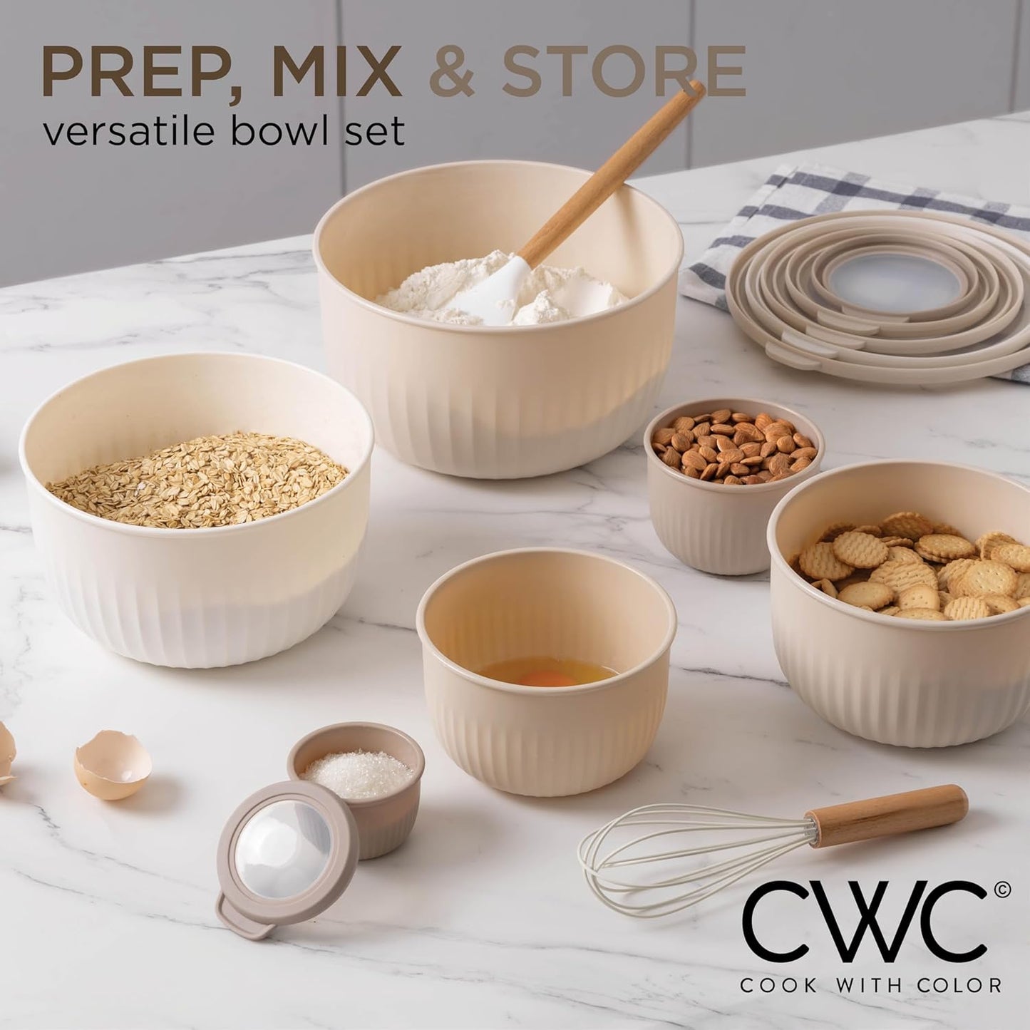 COOK WITH COLOR Prep Bowls with Lids- 8 Piece Nesting Plastic Small Mixing Bowl Set with Lids (Teal Ombre)