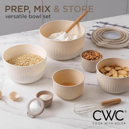 COOK WITH COLOR Prep Bowls with Lids- 8 Piece Nesting Plastic Small Mixing Bowl Set with Lids (Teal Ombre)