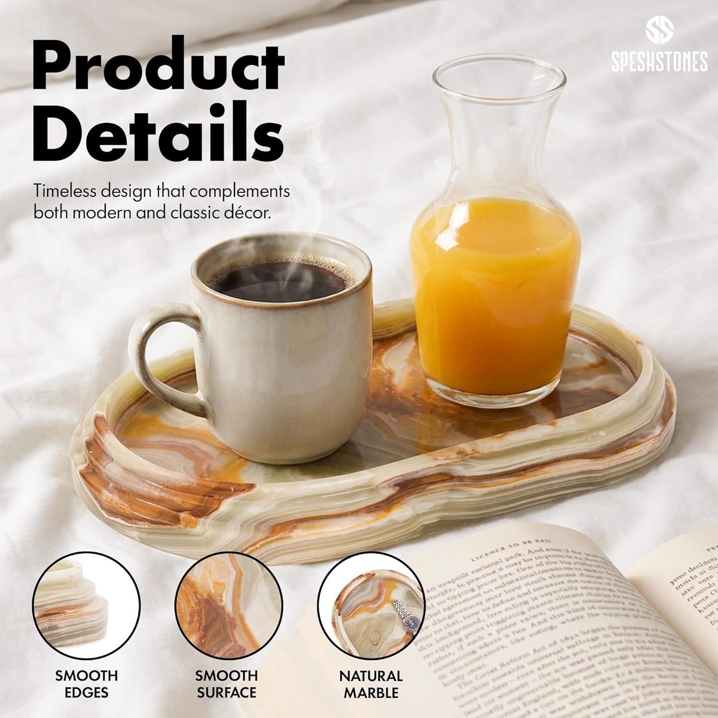 Marble Vanity Tray | Decorative Oval Tray | Bathroom Organizer Tray | Jewelry and Perfume Tray | Home Decor Catchall Tray - PuriLite