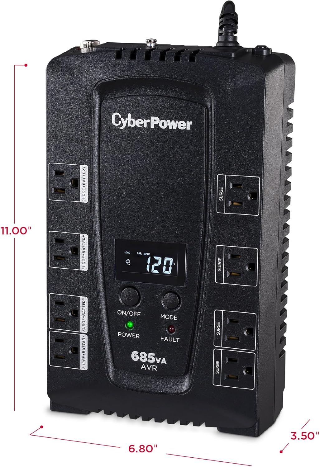 CyberPower CP825AVRLCD Intelligent LCD UPS System, 825VA/450W, 8 Outlets, AVR, Compact