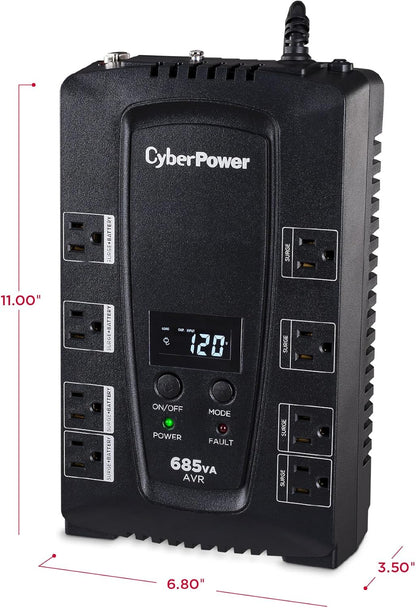 CyberPower CP825AVRLCD Intelligent LCD UPS System, 825VA/450W, 8 Outlets, AVR, Compact