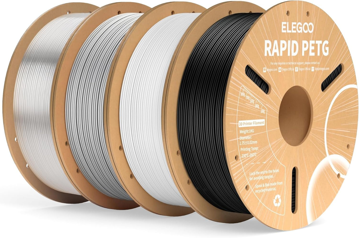 ELEGOO Rapid PETG Filament 1.75mm Black 1KG, 3D Printer Filament Max 600 mm/s High Speed Printing, Dimensional Accuracy +/- 0.02 mm Fit Most FDM Printer 1kg Cardboard Spool