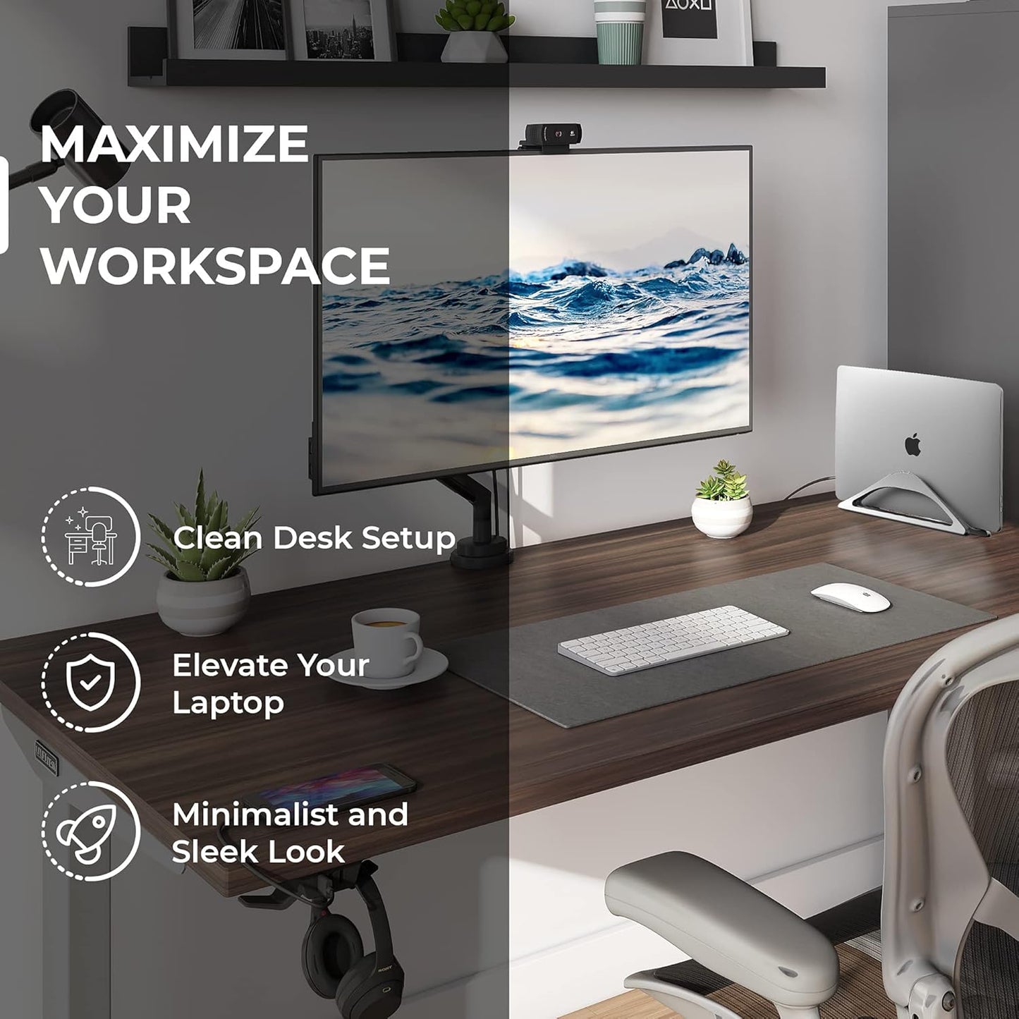 HumanCentric Vertical Laptop Stand for Desk – Automatic Adjustable Upright Laptop Dock, Space Gray Aluminum Holder