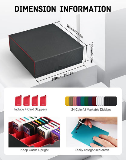 ZLCA Card Storage Box for MTG PTCG, Commander Deck Box Holds 3000+ Cards, Card Storage Case with 4 Stoppers, Card Organizer for TCG Sport Cards (Black)