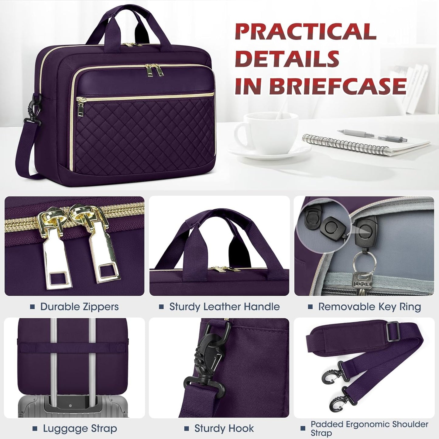 Laptop Bag 17 Inch Laptop Briefcase for Women Waterproof Computer Messenger Bag Professional Laptop Case for Business Work - PuriLite
