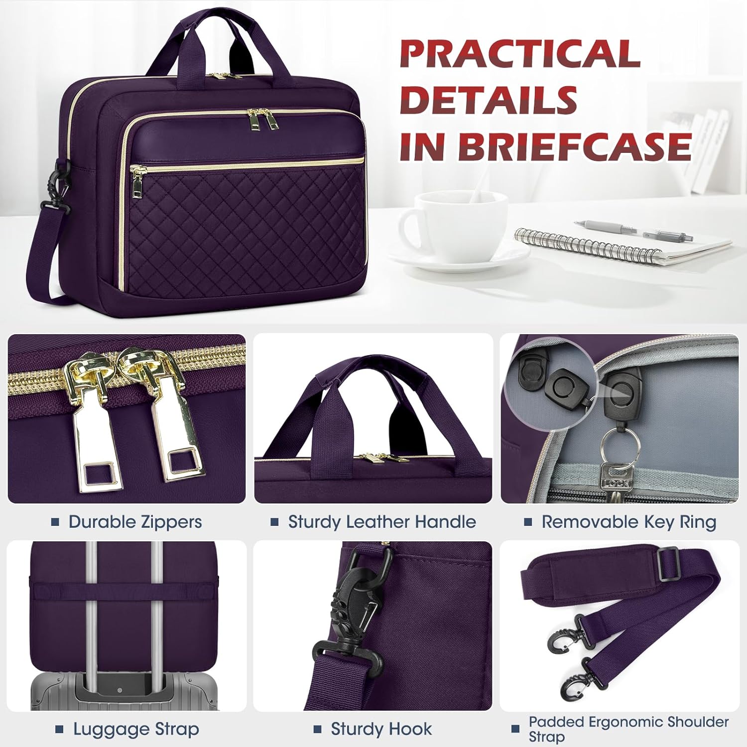 Laptop Bag 17 Inch Laptop Briefcase for Women Waterproof Computer Messenger Bag Professional Laptop Case for Business Work - PuriLite