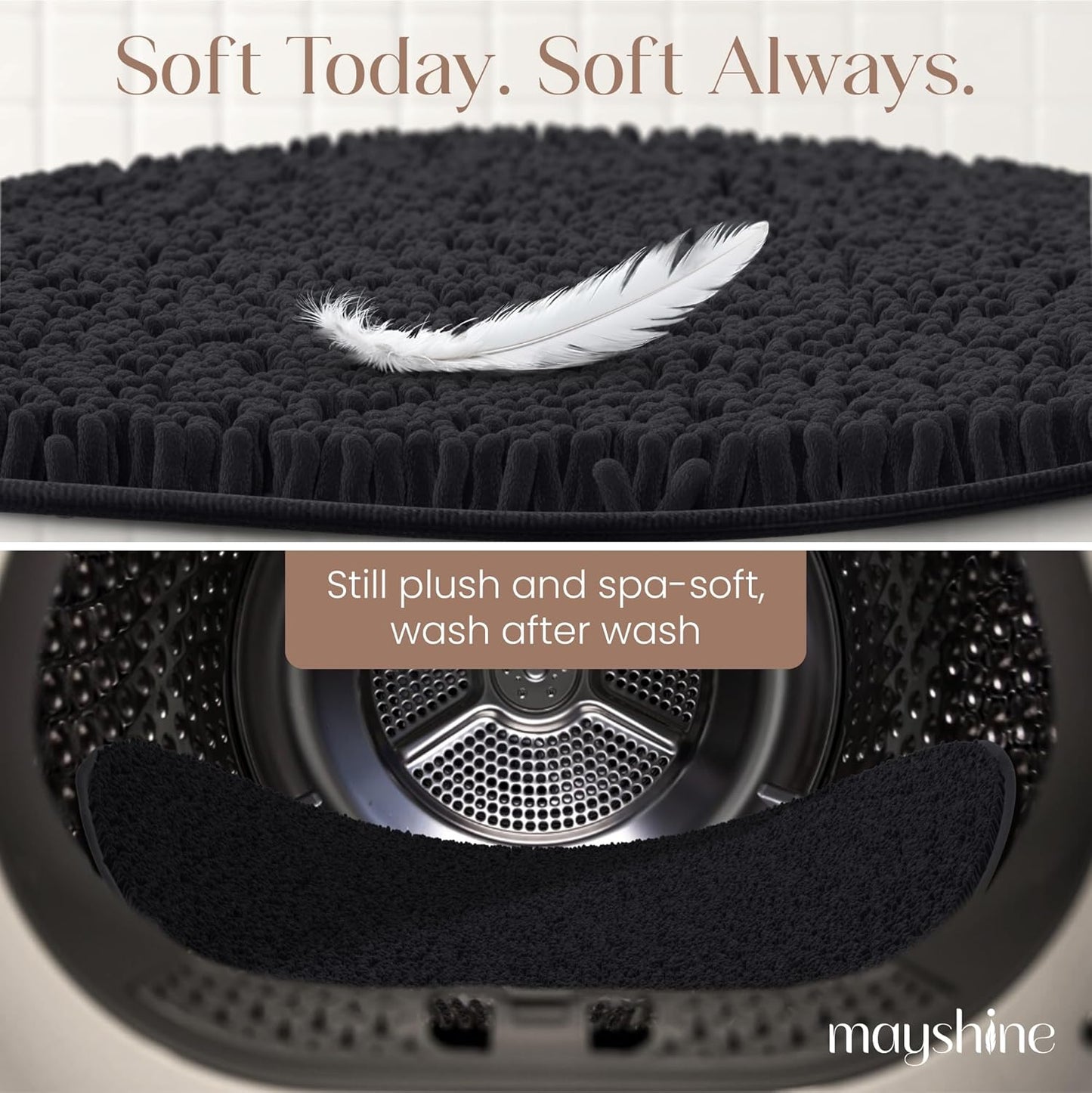 Soft Plush Chenille Bathroom Rug, Absorbent Microfiber Bath Mat, Machine Washable, Non-Slip Grip, Quick-Dry, Thick Shag Carpet Great for Bath, Shower Floor, Bedroom, or Door Mat (Beige, 17x24)