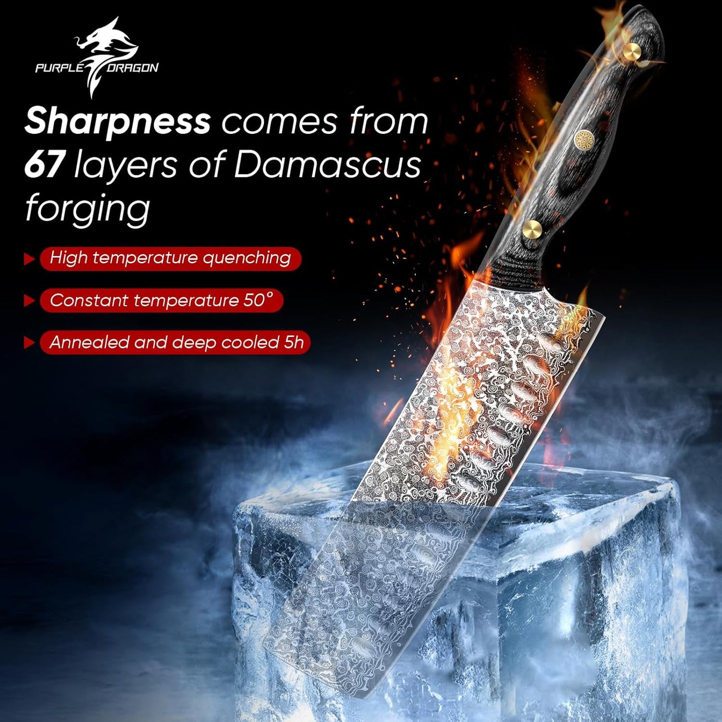 Purple Dragon Damascus Fish Fillet Knife - 7 inch Flexible Boning Knife with VG10 Core, Kitchen Slicing Knife with Full Tang Handle, Birthday Dad Mom Gift