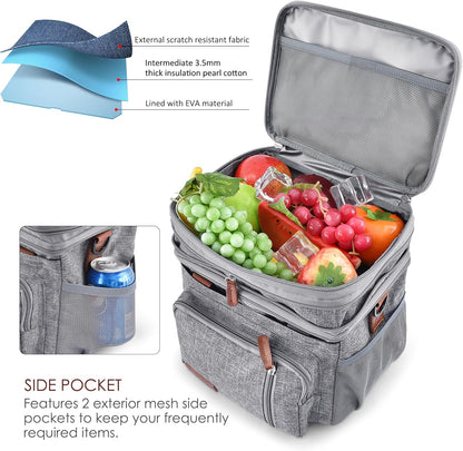Lunch Bag for Women Men Double Deck Lunch Box - Leakproof Insulated Soft Large Lunch Cooler Bag, MIYCOO (Black,15L)