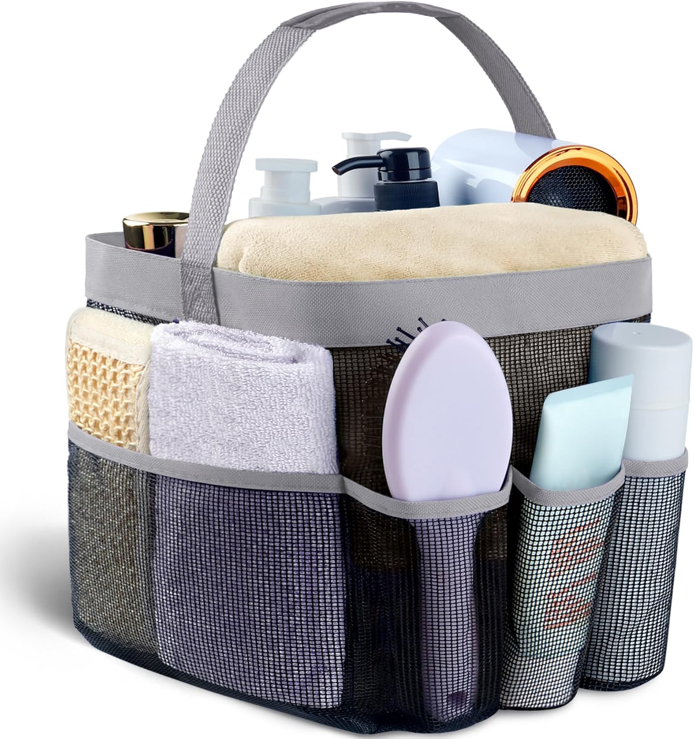 Attmu Mesh Shower Caddy Portable for College Dorm Room Essentials with 8 Pockets, Hanging Shower Caddy Basket Tote Bag Toiletry Accessories for Bathroom