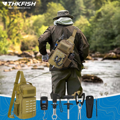 THKFISH 7 Pcs Fishing Tool Kit, Fishing Backpack with Fishing Pliers Tackle Kits, Fish Hook Remover Tools, Fish Plier with Sheath and Tool Lanyards, Digital Fishing Weight Scale