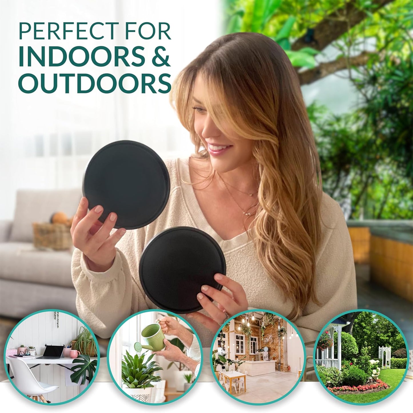 Heavy Duty Ceramic Black Plant Saucer - with Silicone Feet for Added Surface Protection - Scratch-Resistant Plant Drip Trays for Pots 8.3" at the Base or Less, Plant Plate, 7-8 Inch Plant Saucer