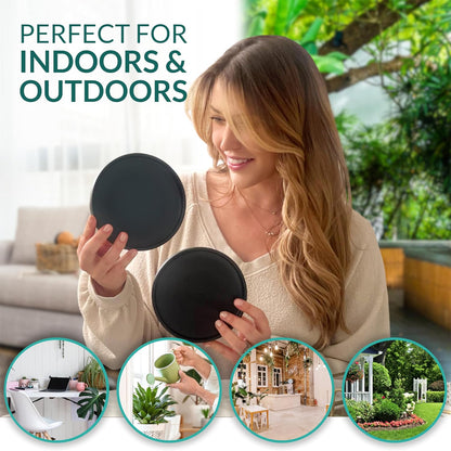 Heavy Duty Ceramic Black Plant Saucer - with Silicone Feet for Added Surface Protection - Scratch-Resistant Plant Drip Trays for Pots 8.3" at the Base or Less, Plant Plate, 7-8 Inch Plant Saucer
