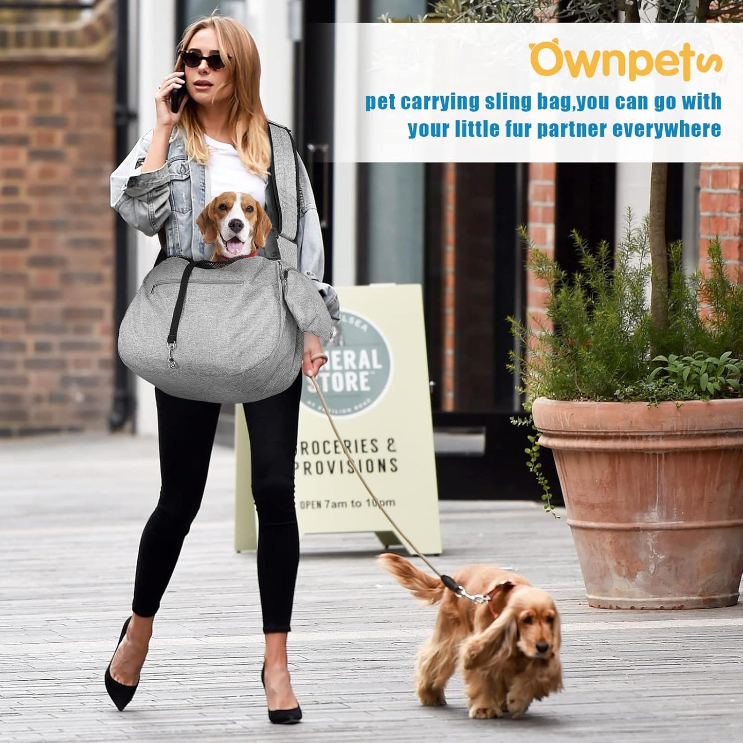 Ownpets Pet Dog Sling Carrier Bag Adjustable Padded Strap Dog Hand Free Safe Mesh Pet Carrier for Small Medium Dog Cat, Fit 10lbs up to 20 Pounds