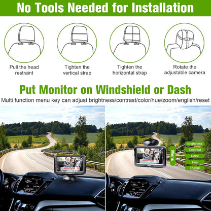 Rohent Baby Car Camera HD 1080P - Rear-Facing Infant Monitor with Night Vision Car Camera for Baby 150° Wide-Angle Lens Anti-Glare Screen Easy Install 360° Adjustable Display