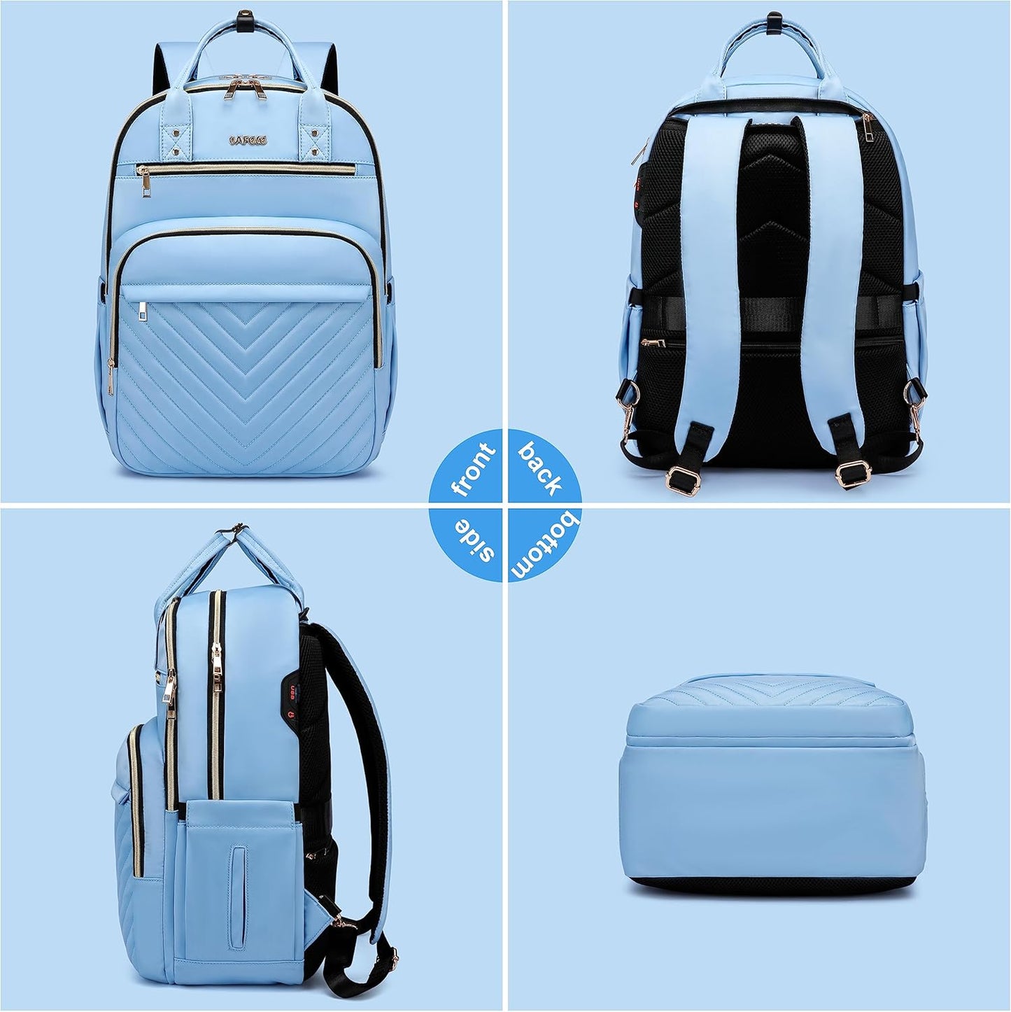 Laptop Backpack for Women Men, Water Resistant Travel Work Backpacks Purse Stylish College Business Teacher Nurse Computer Bag, Fits 17.3" Laptop Light Blue