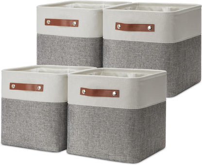 DULLEMELO Storage Baskets for Shelves, Fabric Collapsible Rectangular Storage Bins for Shelves, Closets, Nursery, Home, Office, Empty Gift Baskets (White&Teal)