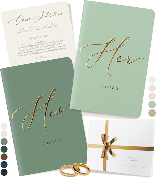 ARTESORI Wedding Vow Book for Her & Him, Soft Touch, Gold Foil Engraving, 28 Lined Pages, Wedding Vow Books His and Hers, Wedding Essentials, Wedding Registry Ideas, His and Hers Gifts [Mint & Sage]