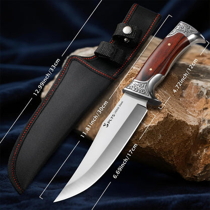 Hunting Knife with Sheath Camping Knife: Fixed Blade Outdoor Knives for Men - 17.5cm Sharp Blade Full Tang Bushcraft Knives for Survival
