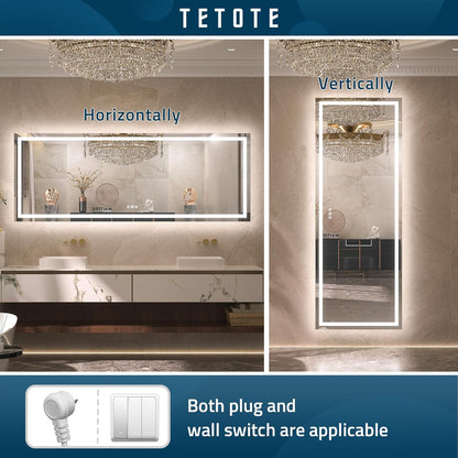 TETOTE 28 Inch Round LED Bathroom Vanity Mirror, Anti-Fog Dimmable Lights IP54 Waterproof Circle Makeup Wall Mounted Mirror