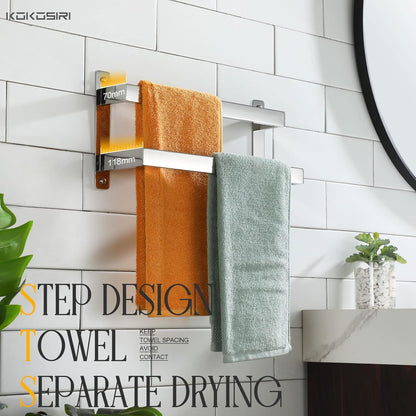 KOKOSIRI Towel Bars Black Bath Towel Holders 20 Inches Bathroom 2-Tiers Ladder Towel Rails Wall Mounted Towels Shelves Rack Stainless Steel, B5008BK-L20