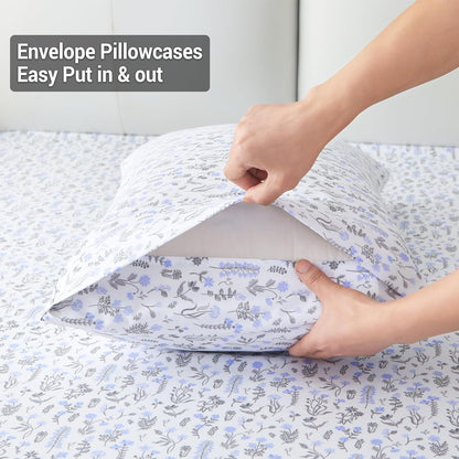 Viviland Floral Queen Sheet Set - 4 Piece Vintage Pink & Yellow Flower Patterned Bed Sheets - Soft, Breathable Microfiber Sheets with Deep Pocket, Non-Slip Fitted Sheets & Pillowcases